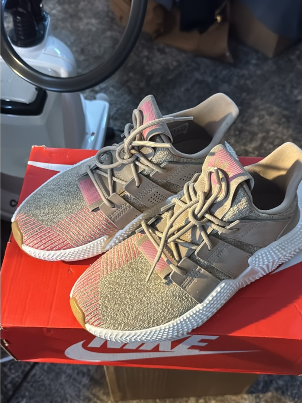 adidas Beige and Pink Kids Athletic Shoes